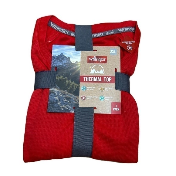 Wrangler Thermal Top Red NWT 2X Men’s Zipper Pocket Moisture Wicking - Picture 1 of 3